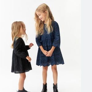 Zara Navy Blue Dress with Swiss embroidery and 3/4 sleeve